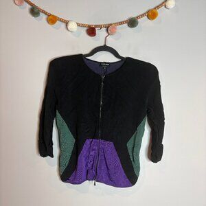 Giorgio Armani Black Green & Purple Color Block Shoulder Pad Jacket